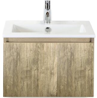 Frozen 3D Badmeubelset 60 cm - Greeplijst in Kleur - French Oak - Keramische Wastafel Wit 1 Kraangat