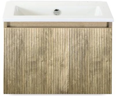 Frozen 3D Badmeubelset 60 cm - Greeplijst in Kleur - French Oak - Keramische Wastafel Wit Zonder Kraangat