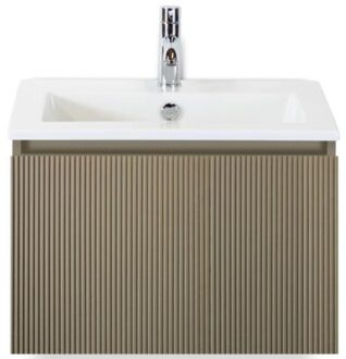 Frozen 3D Badmeubelset 60 cm - Greeplijst in Kleur - Olive - Keramische Wastafel Wit 1 Kraangat