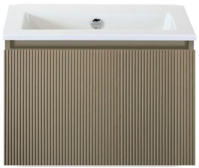 Frozen 3D Badmeubelset 60 cm - Greeplijst in Kleur - Olive - Keramische Wastafel Wit Zonder Kraangat