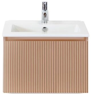 Frozen 3D Badmeubelset 60 cm - Greeplijst in Kleur - Peach - Keramische Wastafel Wit 1 Kraangat