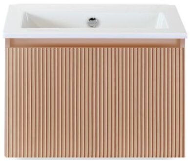 Frozen 3D Badmeubelset 60 cm - Greeplijst in Kleur - Peach - Keramische Wastafel Wit Zonder Kraangat