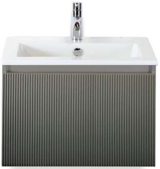 Frozen 3D Badmeubelset 60 cm - Greeplijst in Kleur - Petrol Mat - Keramische Wastafel Wit 1 Kraangat