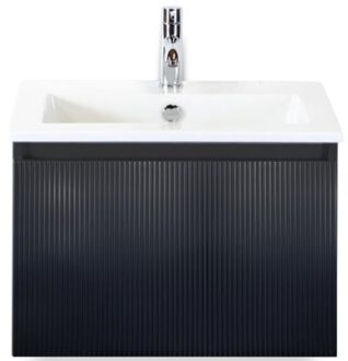 Frozen 3D Badmeubelset 60 cm - Greeplijst in Kleur - Zwart Mat - Keramische Wastafel Wit 1 Kraangat