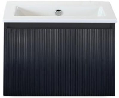 Frozen 3D Badmeubelset 60 cm - Greeplijst in Kleur - Zwart Mat - Keramische Wastafel Wit Zonder Kraangat