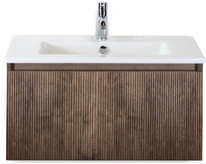 Frozen 3D Badmeubelset 80 cm - Greeplijst in Kleur - Charleston - Keramische Wastafel Wit 1 Kraangat