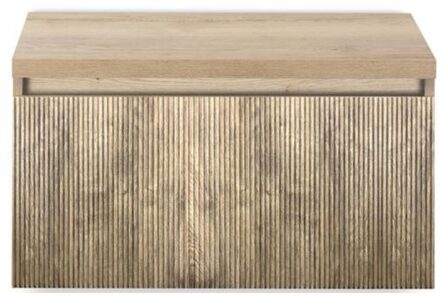 Frozen 3D Badmeubelset 80 cm - Greeplijst in Kleur - Inclusief Wastafelbovenblad French Oak