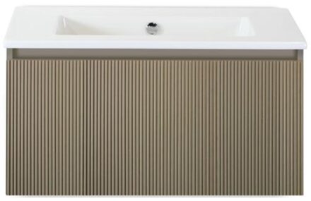 Frozen 3D Badmeubelset 80 cm - Greeplijst in Kleur - Olive - Keramische Wastafel Wit Zonder Kraangat