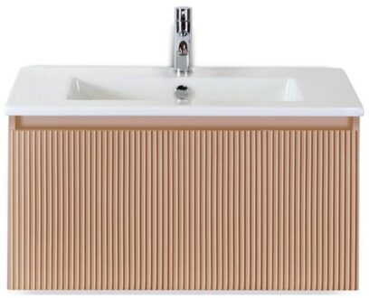 Frozen 3D Badmeubelset 80 cm - Greeplijst in Kleur - Peach - Keramische Wastafel Wit 1 Kraangat