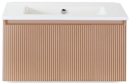 Frozen 3D Badmeubelset 80 cm - Greeplijst in Kleur - Peach - Keramische Wastafel Wit Zonder Kraangat