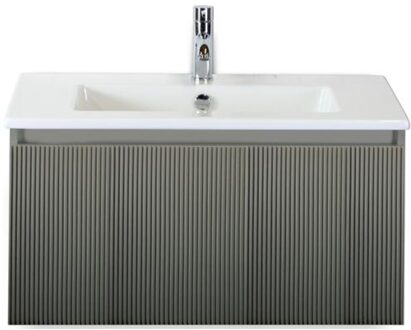 Frozen 3D Badmeubelset 80 cm - Greeplijst in Kleur - Petrol Mat - Keramische Wastafel Wit 1 Kraangat