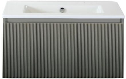 Frozen 3D Badmeubelset 80 cm - Greeplijst in Kleur - Petrol Mat - Keramische Wastafel Wit Zonder Kraangat