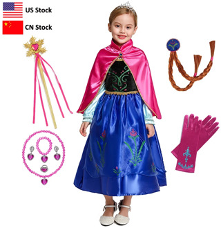 Frozen Anna Princess Dress Girls Party Costume Halloween Cosplay Dress up with Cape Birthday Fancy Snow Queen Dresses Girls Clot
