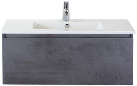 Frozen Badmeubelset 100 cm - Greeplijst in Kleur - Beton Antraciet - Keramische Wastafel Wit 1 Kraangat