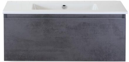 Frozen Badmeubelset 100 cm - Greeplijst in Kleur - Beton Antraciet - Keramische Wastafel Wit Zonder Kraangat