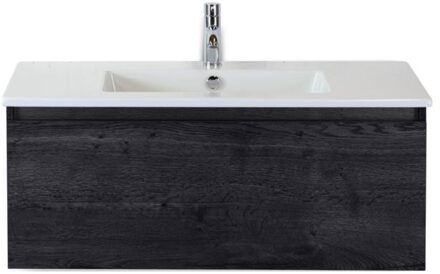Frozen Badmeubelset 100 cm - Greeplijst in Kleur - Black Oak - Keramische Wastafel Wit 1 Kraangat