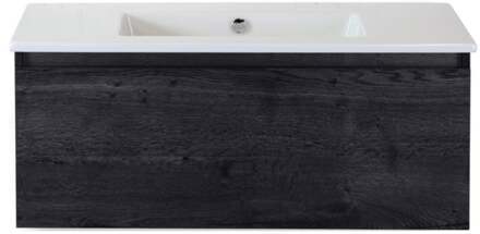 Frozen Badmeubelset 100 cm - Greeplijst in Kleur - Black Oak - Keramische Wastafel Wit Zonder Kraangat