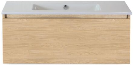 Frozen Badmeubelset 100 cm - Greeplijst in Kleur - Casella Oak - Keramische Wastafel Wit Zonder Kraangat