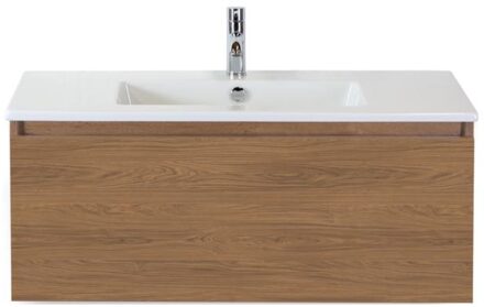 Frozen Badmeubelset 100 cm - Greeplijst in Kleur - Honey - Keramische Wastafel Wit 1 Kraangat