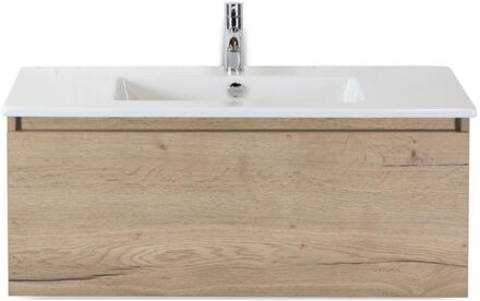 Frozen Badmeubelset 100 cm - Greeplijst in Kleur - Natuur Eiken - Keramische Wastafel Wit 1 Kraangat