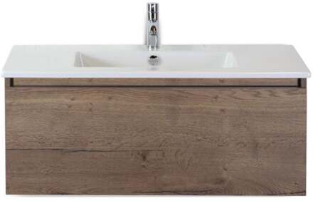 Frozen Badmeubelset 100 cm - Greeplijst in Kleur - Tabacco - Keramische Wastafel Wit 1 Kraangat