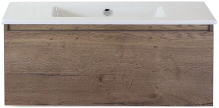 Frozen Badmeubelset 100 cm - Greeplijst in Kleur - Tabacco - Keramische Wastafel Wit Zonder Kraangat