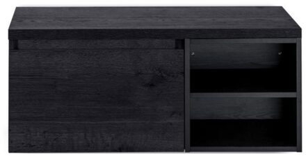 Frozen Badmeubelset 100 cm - Greeplijst in Kleur - Wastafel Regaalkast met Bovenblad Black Oak
