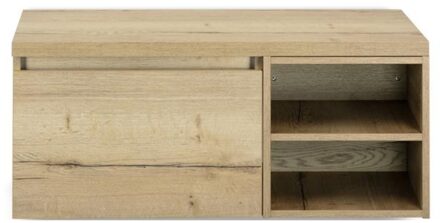 Frozen Badmeubelset 100 cm - Greeplijst in Kleur - Wastafel Regaalkast met Bovenblad Natuur Eiken