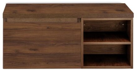 Frozen Badmeubelset 100 cm - Greeplijst in Kleur - Wastafel Regaalkast met Bovenblad Walnoot