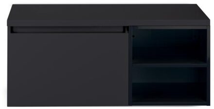 Frozen Badmeubelset 100 cm - Greeplijst in Kleur - Wastafel Regaalkast met Bovenblad Zwart Mat