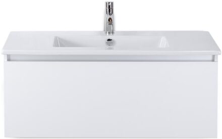 Frozen Badmeubelset 100 cm - Greeplijst in Kleur - Wit Hoogglans - Keramische Wastafel Wit 1 Kraangat