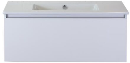 Frozen Badmeubelset 100 cm - Greeplijst in Kleur - Wit Hoogglans - Keramische Wastafel Wit Zonder Kraangat