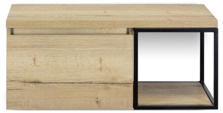 Frozen Badmeubelset 100 cm - Greeplijst in Kleur - Zwart Frame - Wastafelbovenblad Natuur Eik