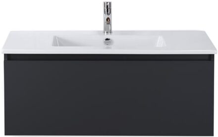 Frozen Badmeubelset 100 cm - Greeplijst in Kleur - Zwart Mat - Keramische Wastafel Wit 1 Kraangat