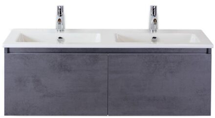 Frozen Badmeubelset 120 cm - Greeplijst in Kleur - Beton Antraciet - Keramische Wastafel Wit Dubbel 2 Kraangaten