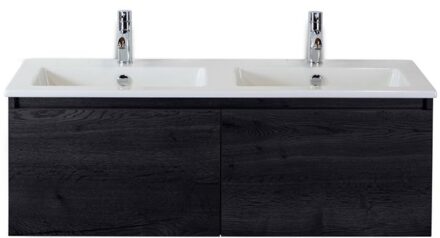 Frozen Badmeubelset 120 cm - Greeplijst in Kleur - Black Oak - Keramische Wastafel Wit Dubbel 2 Kraangaten