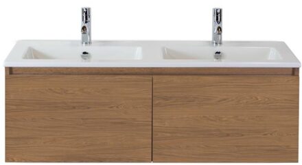 Frozen Badmeubelset 120 cm - Greeplijst in Kleur - Honey - Keramische Wastafel Wit Dubbel 2 Kraangaten