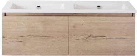 Frozen Badmeubelset 120 cm - Greeplijst in Kleur - Natuur Eiken - Keramische Wastafel Wit Zonder Kraangat