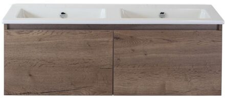 Frozen Badmeubelset 120 cm - Greeplijst in Kleur - Tabacco - Keramische Wastafel Wit Zonder Kraangat