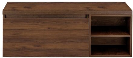 Frozen Badmeubelset 120 cm - Greeplijst in Kleur - Wastafel Regaalkast met Bovenblad Walnoot