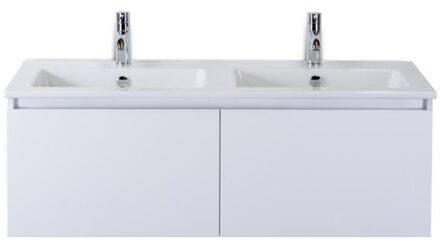 Frozen Badmeubelset 120 cm - Greeplijst in Kleur - Wit Hoogglans - Keramische Wastafel Wit Dubbel 2 Kraangaten