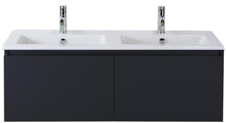 Frozen Badmeubelset 120 cm - Greeplijst in Kleur - Zwart Mat - Keramische Wastafel Wit Dubbel 2 Kraangaten