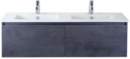 Frozen Badmeubelset 140 cm - Greeplijst in Kleur - Beton Antraciet - Keramische Wastafel Wit 2 Kraangaten