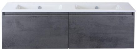 Frozen Badmeubelset 140 cm - Greeplijst in Kleur - Beton Antraciet - Keramische Wastafel Wit Zonder Kraangat