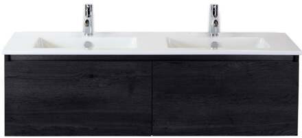 Frozen Badmeubelset 140 cm - Greeplijst in Kleur - Black Oak - Keramische Wastafel Wit 2 Kraangaten