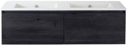 Frozen Badmeubelset 140 cm - Greeplijst in Kleur - Black Oak - Keramische Wastafel Wit Zonder Kraangat