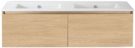 Frozen Badmeubelset 140 cm - Greeplijst in Kleur - Casella Oak - Keramische Wastafel Wit Zonder Kraangat