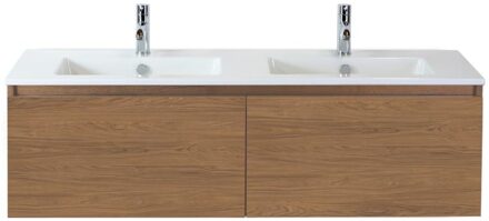 Frozen Badmeubelset 140 cm - Greeplijst in Kleur - Honey - Keramische Wastafel Wit 2 Kraangaten