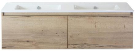 Frozen Badmeubelset 140 cm - Greeplijst in Kleur - Natuur Eiken - Keramische Wastafel Wit Zonder Kraangat