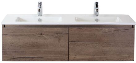 Frozen Badmeubelset 140 cm - Greeplijst in Kleur - Tabacco - Keramische Wastafel Wit 2 Kraangaten